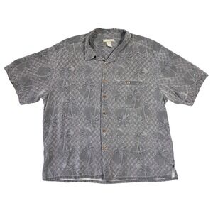 Field Gear Mens XXL Gray 100% Silk Palm Tree Print Short Sleeve Button Up Shirt